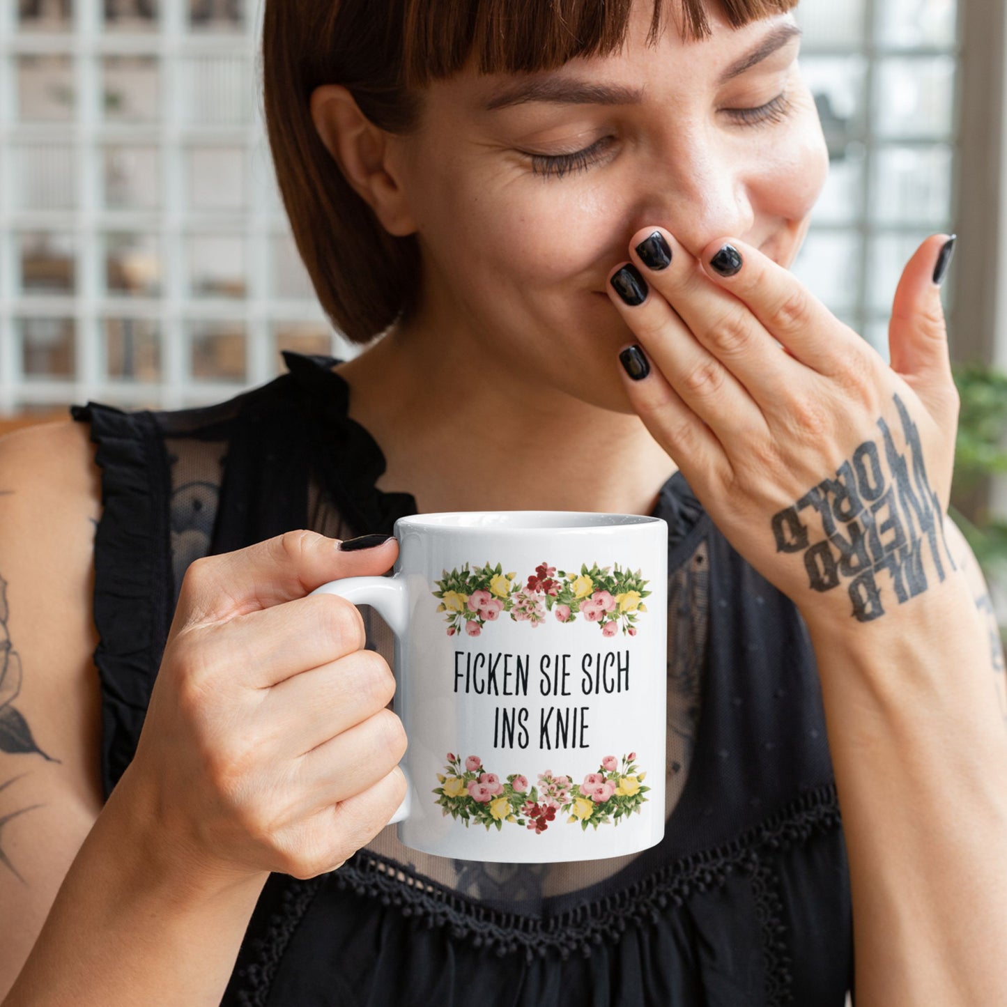 Tasse Büroausraster "Ficken Sie Sich Ins Knie"